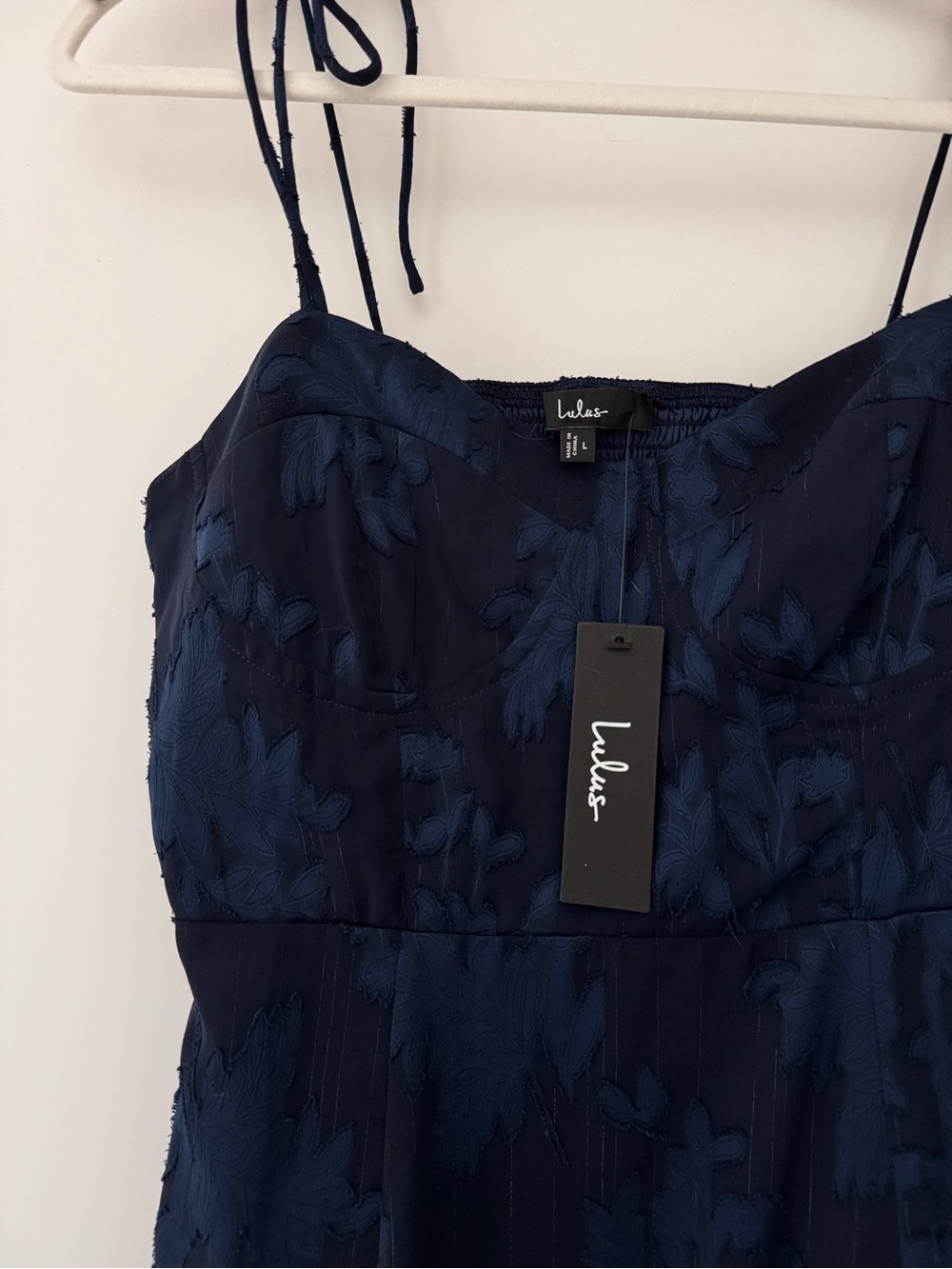 Lulu's Navy Strapless Floral Embroidered Dress